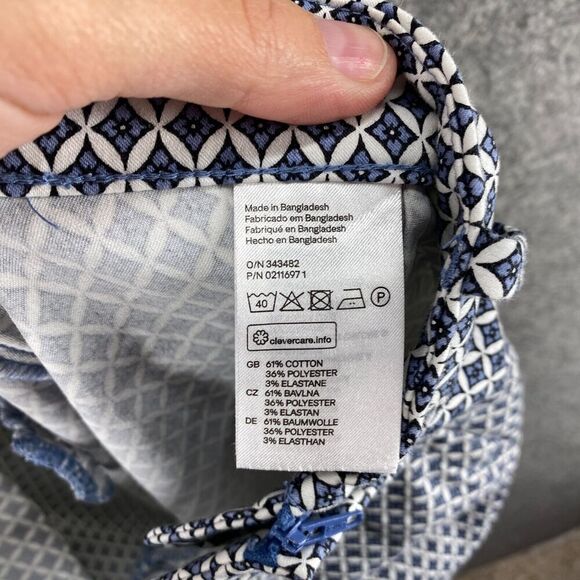 5/$45 H&M Pants Women 8 Blue Geometric Mid Rise Flat Front Chino Skinny  Cotton - Picture 9 of 10